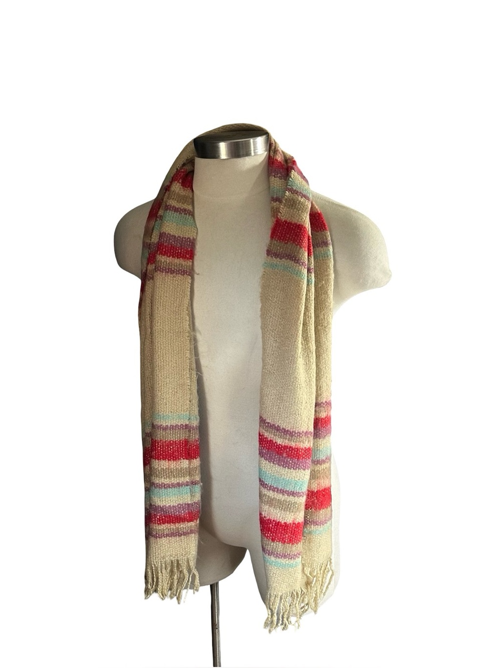 Vtg Lauren Jeans Co Ralph Lauren Skye Stripe Fringe Wide Blanket Scarf Winter